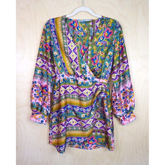 Zara Satin Printed Long Sleeve Dress - Picture 4 of 6